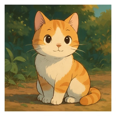 a cute cat, ghibli style sticker