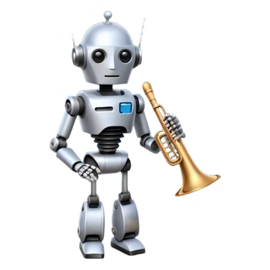 robot a sophisticated and elegant emoji that represents orchestration and arrangement. The design should feature a conductor’s baton, musical notes, and a symphonic score, symbolizing the process of arranging and orchestrating music. Incorporate instruments like a violin, trumpet, sticker