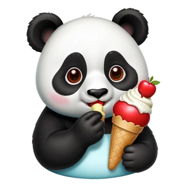Panda eating ice cream apple emoji sticker