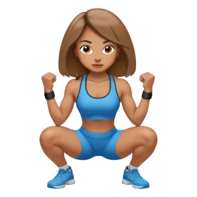 Beautiful woman with light brown shoulder length hair popping a squat without any weights sticker