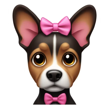 Brown and black dog with pricked ears and pink bow sticker