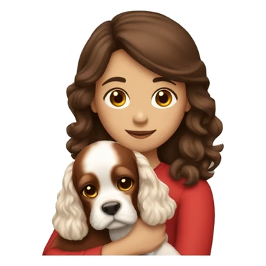brunette girl holds red cocker spaniel in her arms sticker