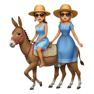 a lady on a donkey while the man is walking alongside the donkey sticker