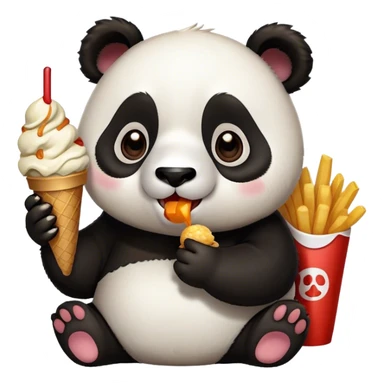 Panda eating ice cream and fries and fried chicken with burgers  sticker