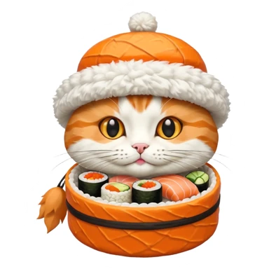 cat wearing a hat made out of sushi sticker