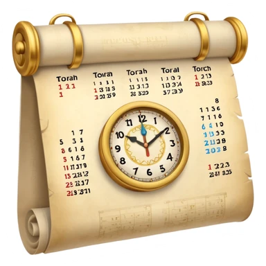 calendar page with clock overlay and torah scroll sticker