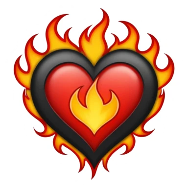 Black and red heart with flames tattoo style sticker