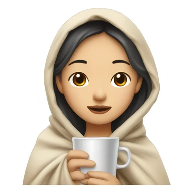asian girl inside a blanket sipping coffee eyes closed sticker