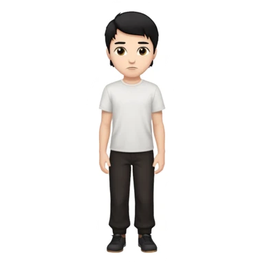 make a white boy with black hair and brown highlights with dark brown eyes with a plain white shirt and black plain pants with a nose piercing  sticker