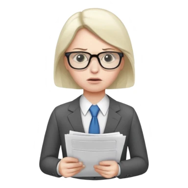 Frowns with Glasses, Office Boss: Business outfit, holding papers, frowning behind glasses, serious look
 sticker