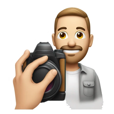 Fotógrafo hombre de piel blanca con cámara fotográfica en la mano sticker