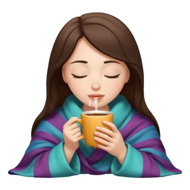pale brunette girl inside a blanket sipping coffee eyes closed sticker