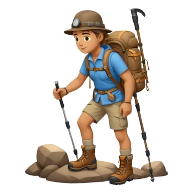 A rugged hiker adjusting hiking poles while preparing for a trek.


 sticker
