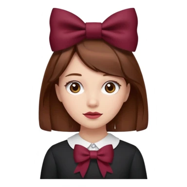 girl brown hair with a burgundy bow sticker