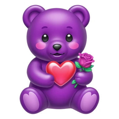 Gummy beart morado agarrando un corazón rosa cute sticker