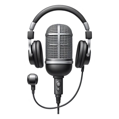Create an emoji for podcasting. Show a microphone with headphones, symbolizing the recording of a podcast. Use modern, professional colors. Do not include any emojis or smiley faces. Make the background transparent. sticker