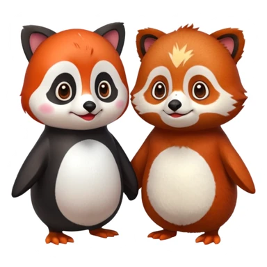 A cartoon  cute one penguin and one red panda holding "hands" sticker