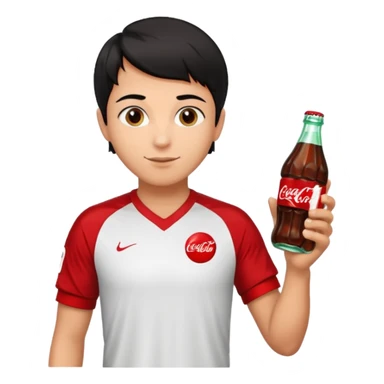 Soccer player with short hair holding a Coca-Cola in his right hand and a candy in his left sticker