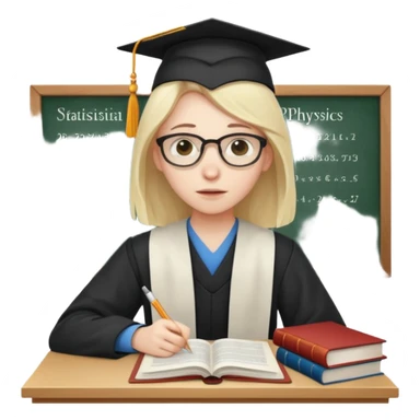 A very exhausted graduate student studying statistical physics. With some books on statistical physics, and a lot of papers, and computers sticker