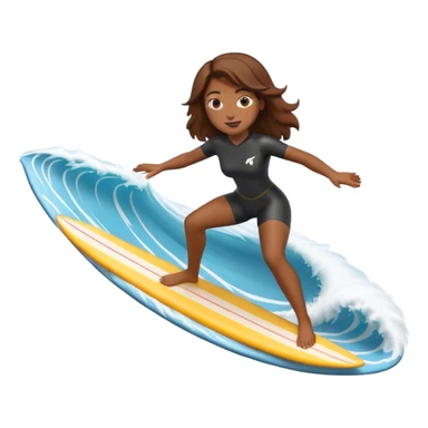 Woman with brown hair surfing wave in 3d sticker