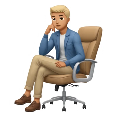 guy imitating thinker statue pose but with casual clothes and sitting in a office chair and looking up sticker