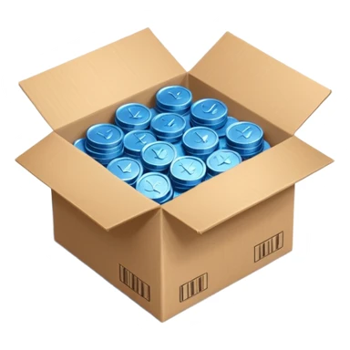 blue coins credit in a cardboard package sticker