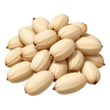 cluster of pine nuts, unshelled, smooth and slightly oval, light beige to ivory, soft matte, natural, slight variation, 3D-rendered, minimal, no faces sticker