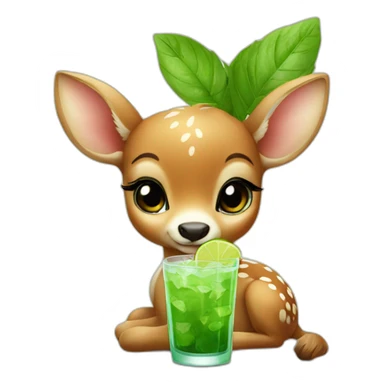 baby deer drinking mojito sticker