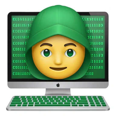 Generate hacker emoji that's looks like coding and use that hackers color theme sticker