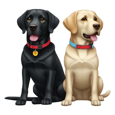 black-coloured labrador on the left with red collar, black-coloured labrador on the right with light blue collar. sticker