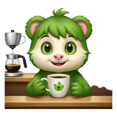 Cut the Rope's Om Nome in barista's suite with a cup of cofee sticker