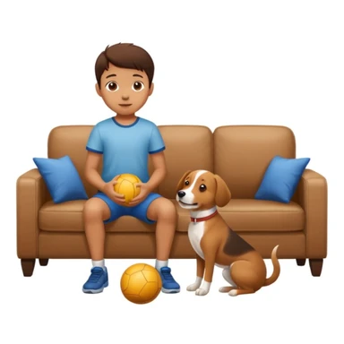 kid and dog playing with ball, living room background sticker