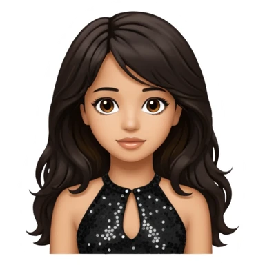 Camila Cabello from Fifth Harmony with long dark brown hair, black sequin outfit sticker