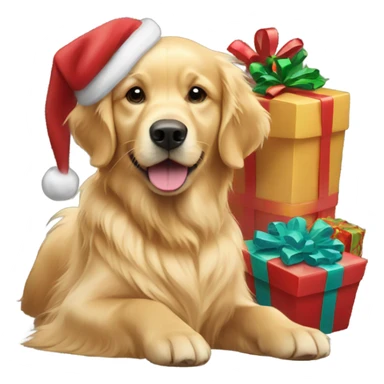 Golden retriever with Christmas presents sticker