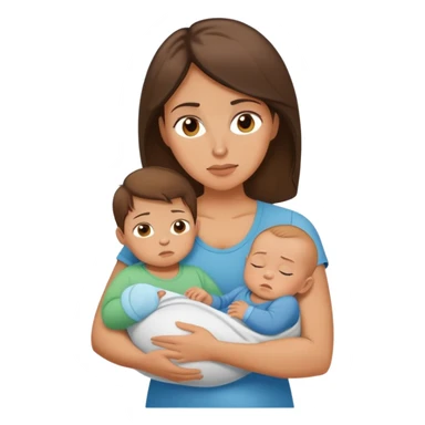 Exhausted Light brunette fit mom with baby boy sticker