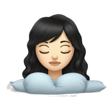 Woman pale skin black hair with bangs sleeping in bed with pillow, white woman sticker