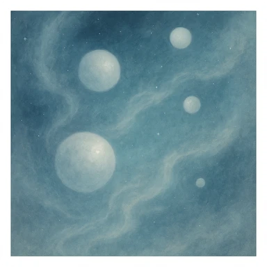 lunar flow, dreamy, floating orbs, misty textures, celestial theme sticker