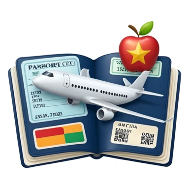 emoji of passport with airplane tickets sticking out, Apple emoji style, colors #173e12 and #c1a793, no text sticker