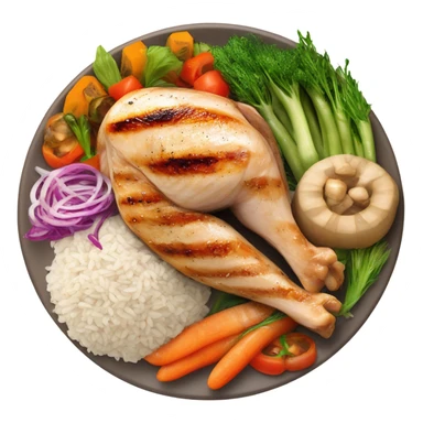 a large white round plate of realistic healthy food sticker