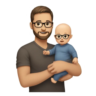 Dad brown short hair and glasses with 3 day beard with baby no hair (4 Month old) holding him on arm. Dad is a stock investor, white skin color both sticker