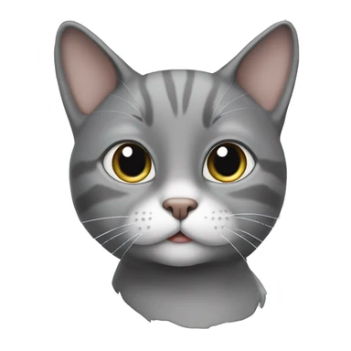 Grey cat with a white chin and “milkstain” sticker