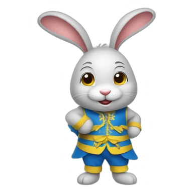 the rabbit is dressed in a costume in the color of the Ukrainian flag and smiles sticker