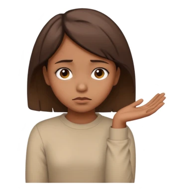a brown girl with short brown hair wearing a beige full sleeve and looking sad sticker