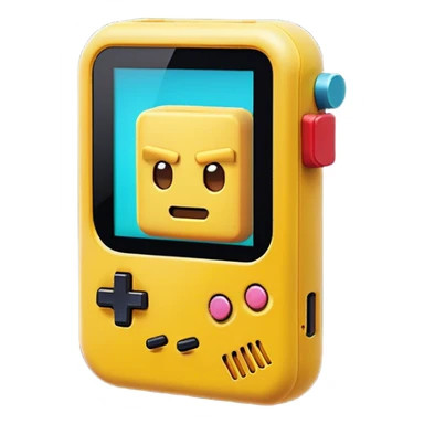 Clash of Clans aesthetic: Cinematic Playful Game Boy Portrait Emoji, rendered in a 3D vector-style similar to standard emojis with minimal shading and bold, simplified shapes. A compact, distinct form with signature details, softly glowing with a nostalgic gaming charm. Simplified yet unmistakably iconic, highly detailed and consistent, glowing with a soft radiance and high shine. Stylized with a touch of retro gaming magic and a soft glowing outline, capturing the essence of a beloved gaming relic with a friendly, playful manner! sticker