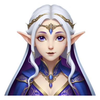 Cinematic Realistic WoW Elf Mage Portrait, head tilted dramatically with an exaggeratedly amused expression, blending timeless arcane wisdom with a touch of unexpected playfulness. Her luminous, porcelain-like skin and delicate features, complemented by an intricately detailed robe in deep blues and purples with golden filigree, are rendered with lifelike texture and dynamic magical lighting, high shine, dramatic yet whimsical, capturing the essence of an elven mage whose epic mastery is tinged with charming irreverence. sticker