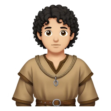 medieval outfit worn by a DnD themed fantasy character. basic wool tunic with a simple rope belt. clothes only above the waist. The clothes full waist. The character's haven't arms. character is curly black hair dark brown eyes short hair tan-skinned man. sticker