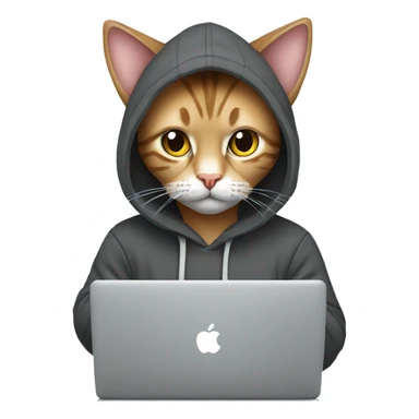 cat is a graphic designer in a hoodie and headphones, working at a computer in photoshop sticker