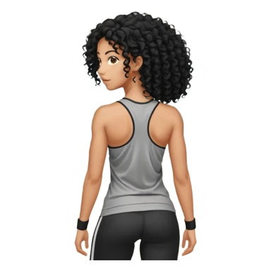 Treino de academia mulher morena de cabelos cacheados caindo nas costas sticker