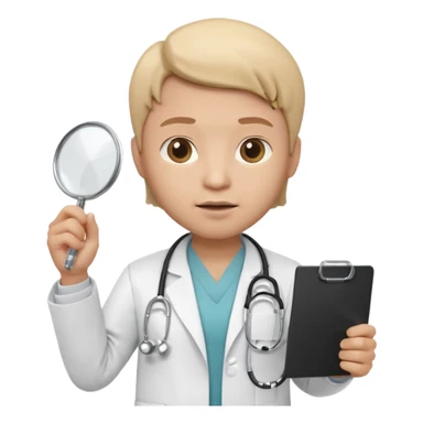 3D memoji doctor holding a small blank white sign in one hand (no text on sign), serious warning facial expression, medical coat, stethoscope, centered composition, PNG, transparent background sticker