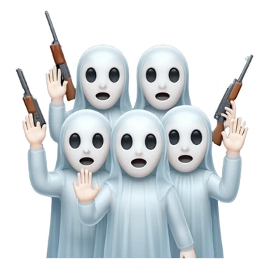 Fantasmas con un fusil y haciendo hola y chao con la manos sticker